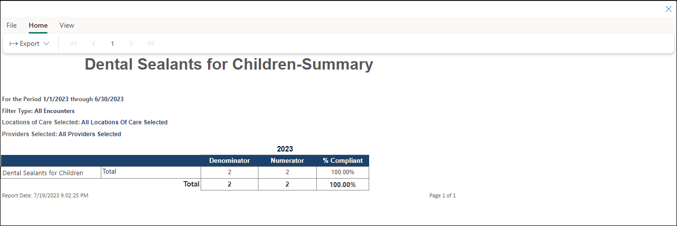 UDS Sealants example report